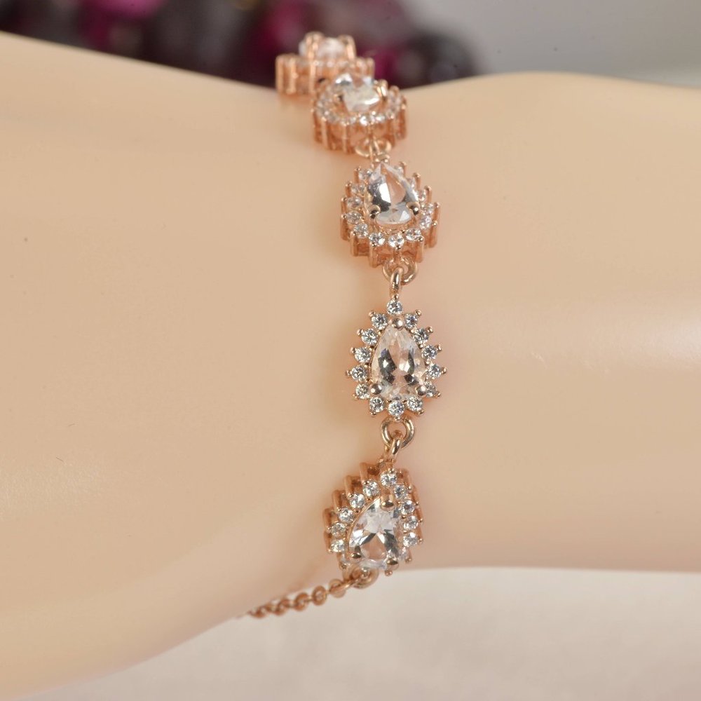 Natural Morganite Bracelet, Solid 925 Silver 14k Rose Gold Bracelet - Picture 2 of 4